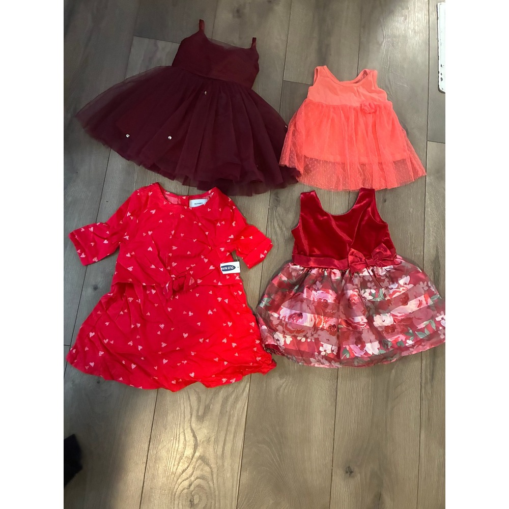 Old Navy Dress Bundle Baby Girl 6-12M Red Pink Tulle Velvet Hearts